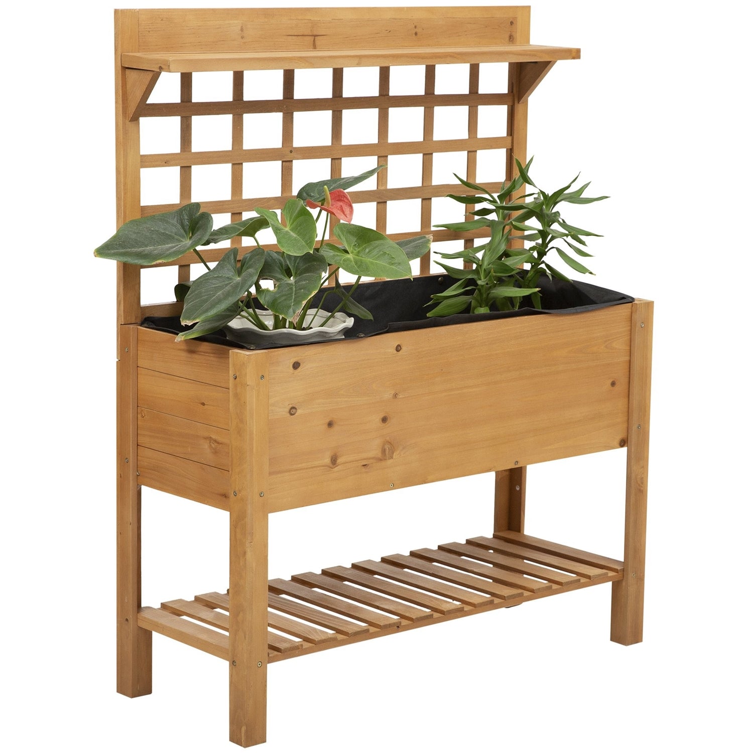 Solid Fir Wood Trellis Elevated Garden Raised Planter Bed with Wheels LuxuryLifeWay Online Store