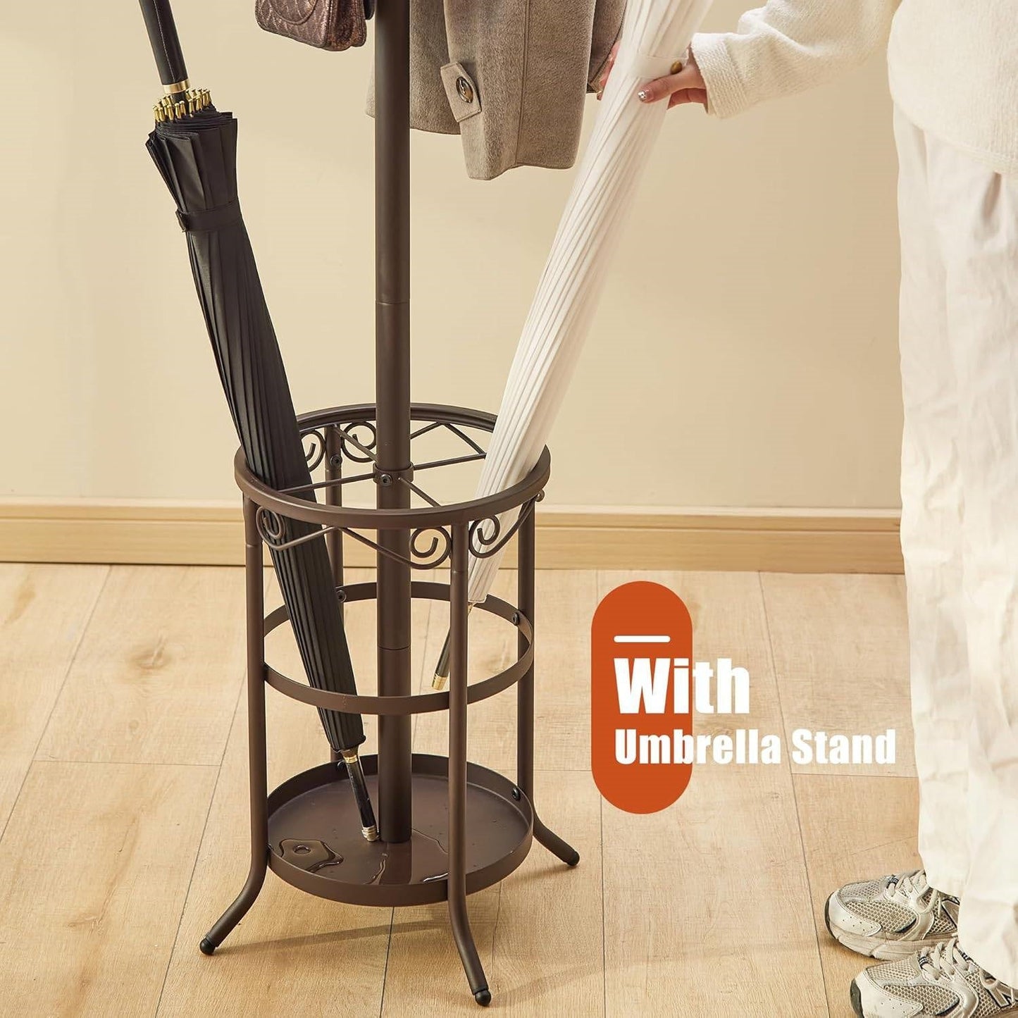 Brown Metal Coat Rack Entryway Hall Tree with Umbrella Stand LuxuryLifeWay Online Store
