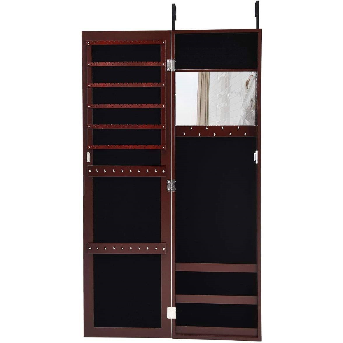 2-in-1 Dark Brown Wall or Door Mounted Jewelry Organizer Full Length Mirror LuxuryLifeWay Online Store