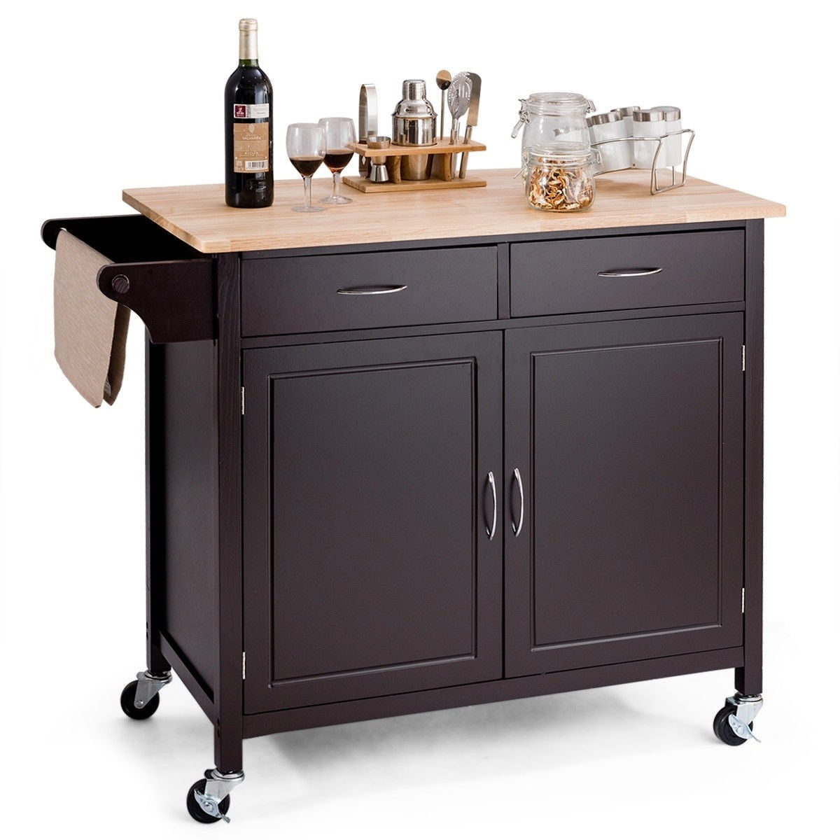 Brown Kitchen Island Storage Cart with Wood Top and Casters LuxuryLifeWay Online Store