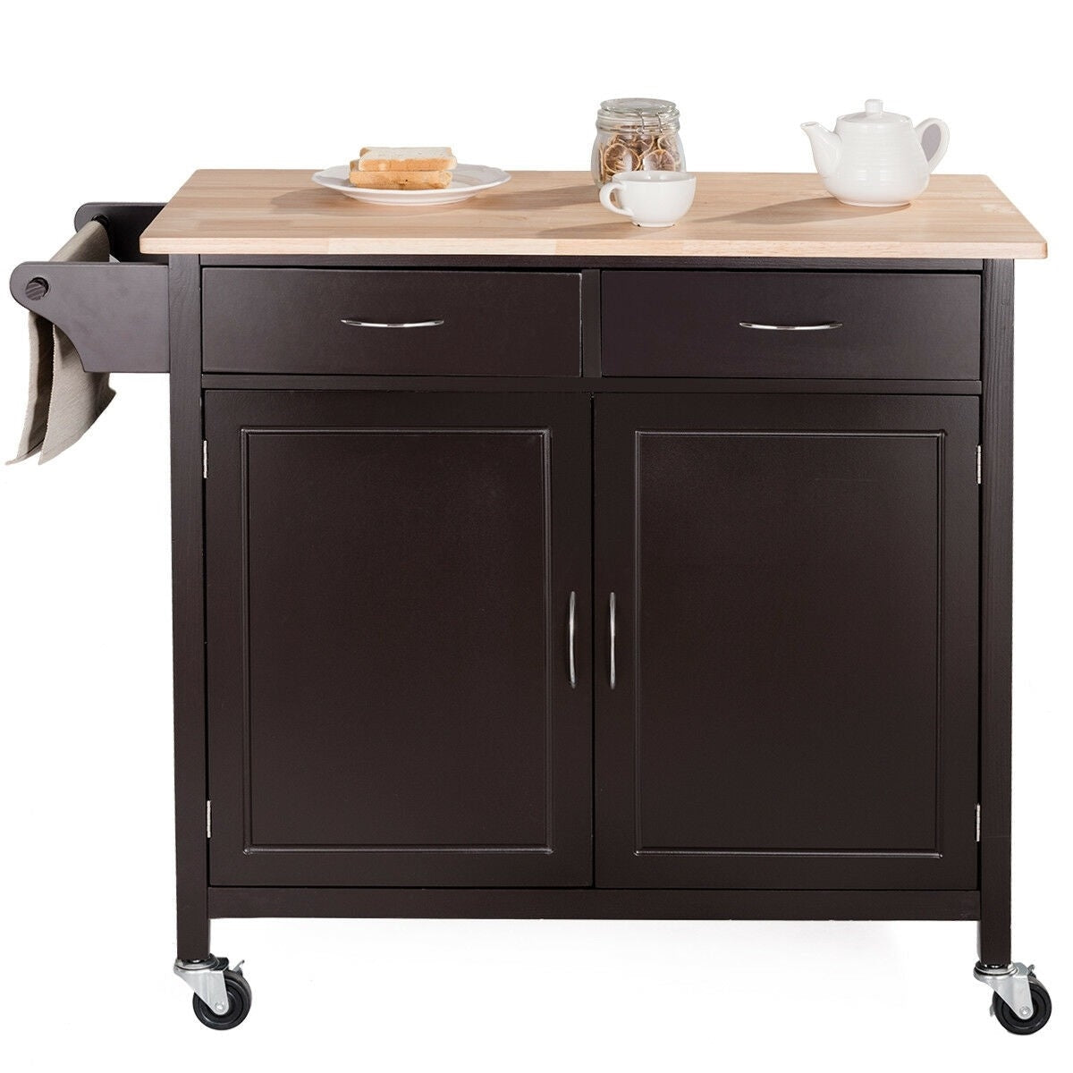 Brown Kitchen Island Storage Cart with Wood Top and Casters LuxuryLifeWay Online Store