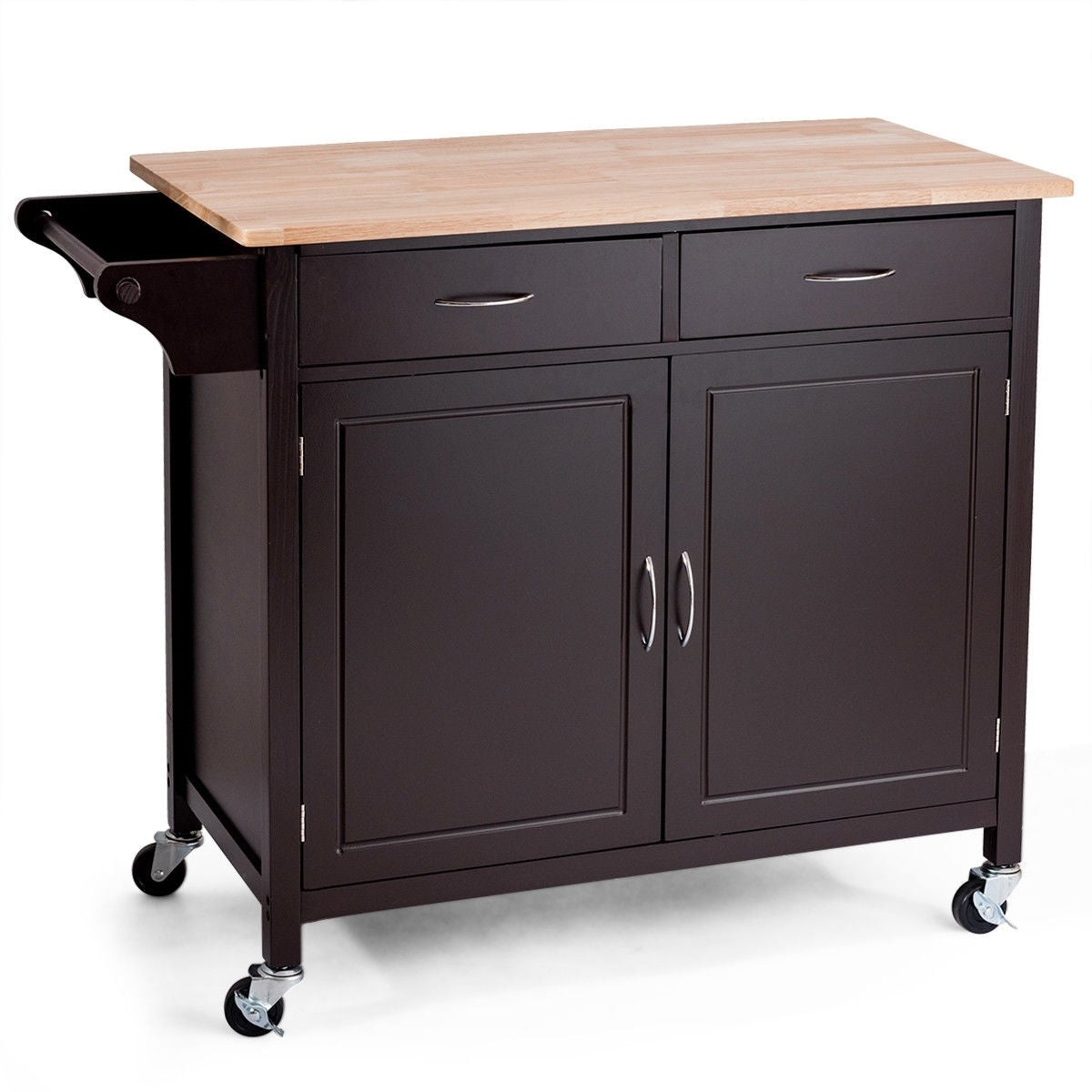 Brown Kitchen Island Storage Cart with Wood Top and Casters LuxuryLifeWay Online Store