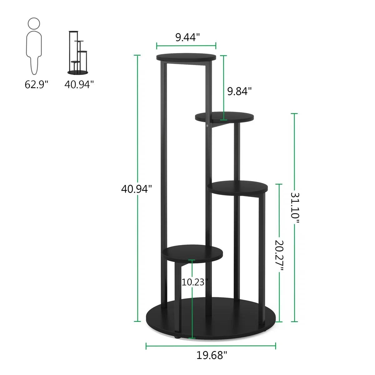 5-Tier Indoor Plant Stand with Black Metal Frame and Brown Wood Finish Shelves LuxuryLifeWay Online Store