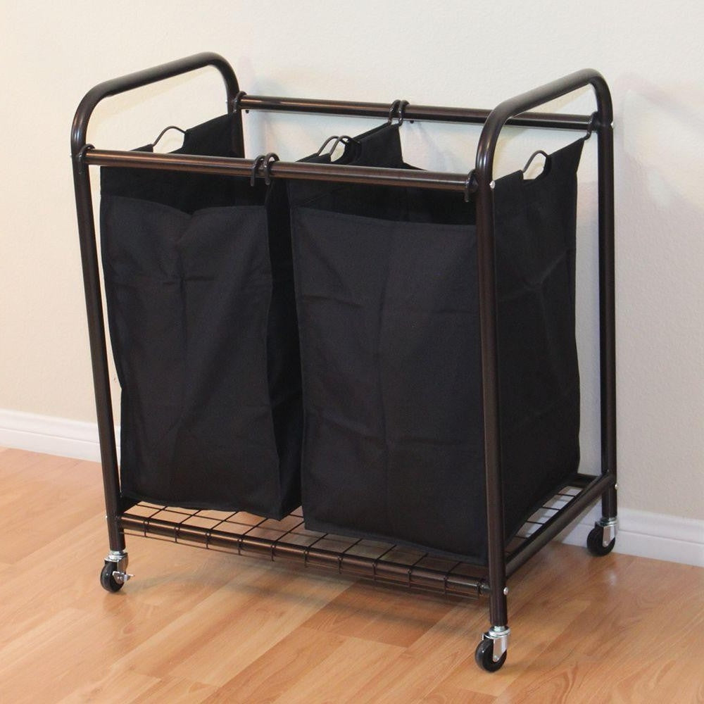 Bronze Laundry Hamper Cart with 2 Black Sorter Bags LuxuryLifeWay Online Store