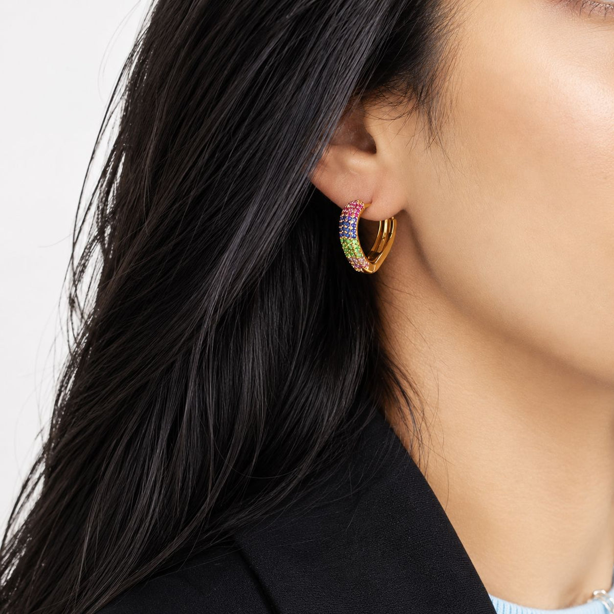 Rainbow Pave Heart Hoop Earrings LuxuryLifeWay Online Store