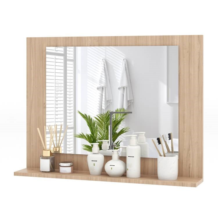 Rectangular 23 x 17 inch Bathroom Wall Mirror with Shelf in Brown Wood Finish LuxuryLifeWay Online Store