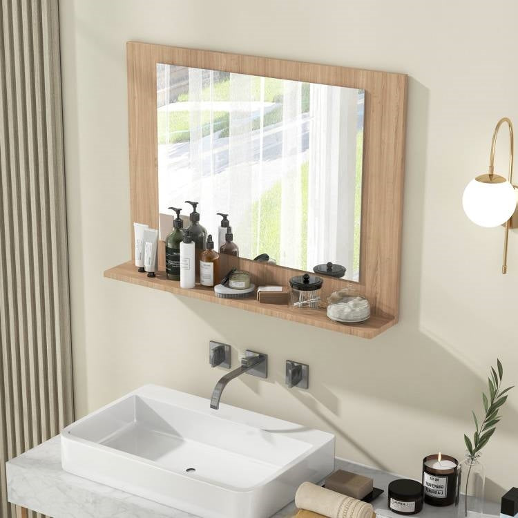 Rectangular 23 x 17 inch Bathroom Wall Mirror with Shelf in Brown Wood Finish LuxuryLifeWay Online Store