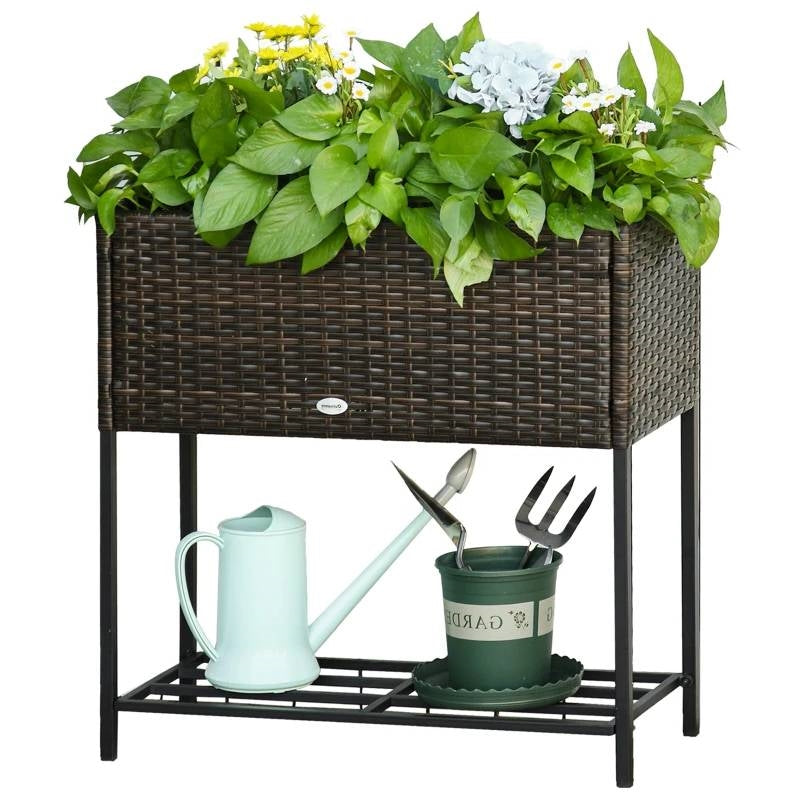 Brown Modern PE Rattan Wicker Raised Garden Bed Elevated Planter Box LuxuryLifeWay Online Store