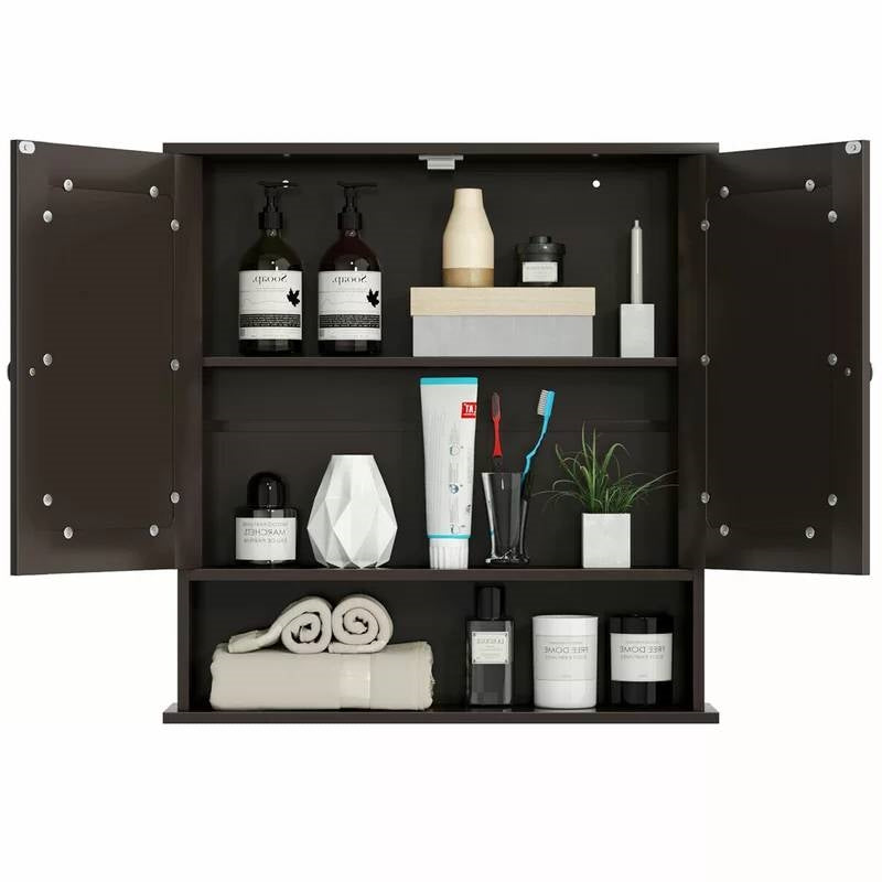 Brown Wooden Bathroom Wall / Medicine Cabinet with Mirrored Doors and Shelf LuxuryLifeWay Online Store