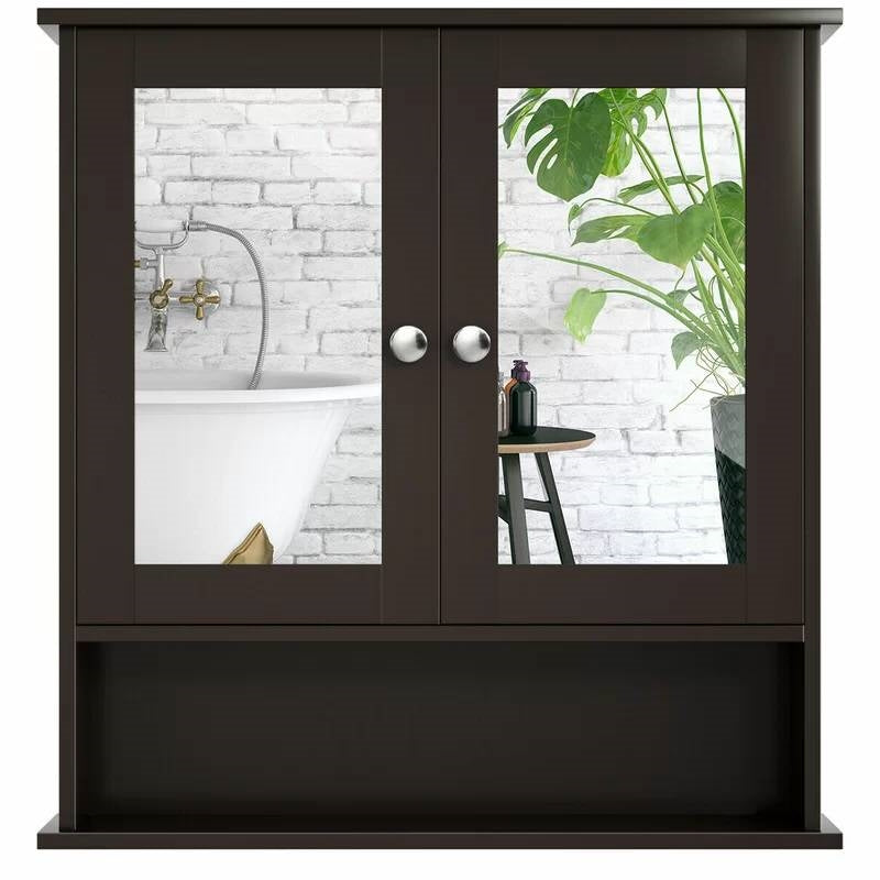 Brown Wooden Bathroom Wall / Medicine Cabinet with Mirrored Doors and Shelf LuxuryLifeWay Online Store