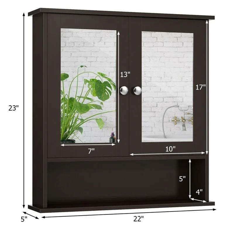 Brown Wooden Bathroom Wall / Medicine Cabinet with Mirrored Doors and Shelf LuxuryLifeWay Online Store