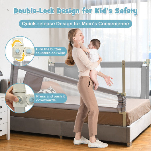 76.8  Inch Baby Bed Rail with Double Safety Child Lock-Gray LuxuryLifeWay Online Store