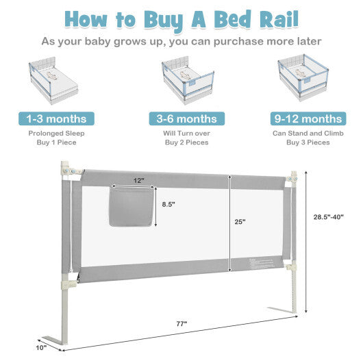 76.8  Inch Baby Bed Rail with Double Safety Child Lock-Gray LuxuryLifeWay Online Store