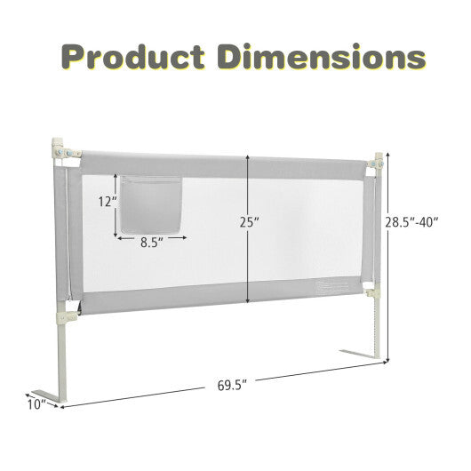 69.5 Inches Toddler Bedrail with Anti-Collision Cotton and Side Pocket-Gray - Color: Gray LuxuryLifeWay Online Store