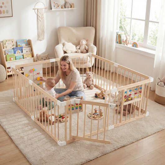 Wooden Baby Playpen Adjustable Large Play Yard for Infants-Natural LuxuryLifeWay Online Store