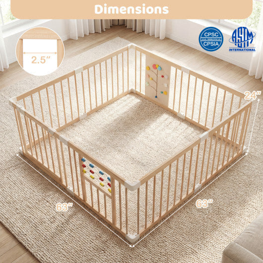 Wooden Baby Playpen Adjustable Large Play Yard for Infants-Natural LuxuryLifeWay Online Store