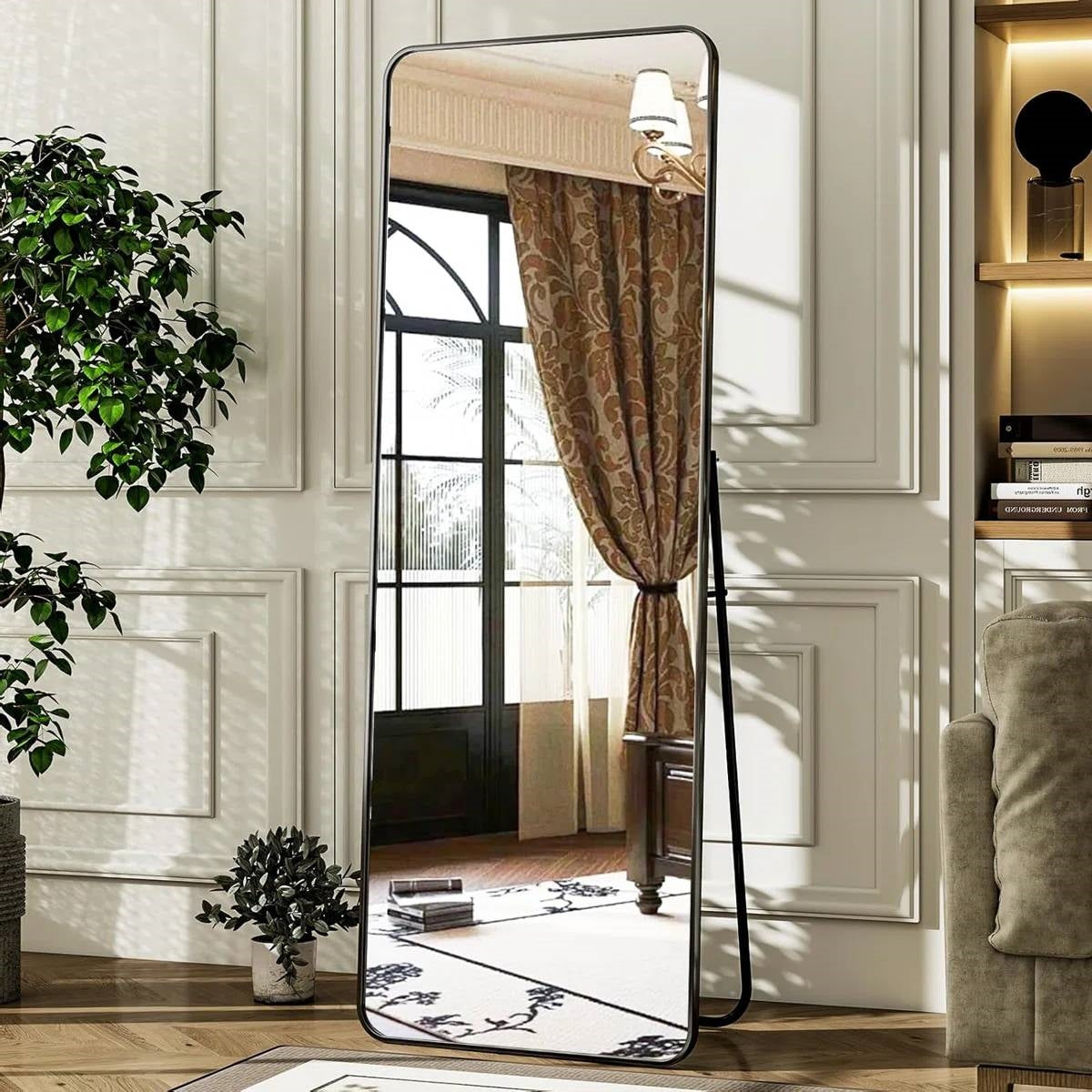 Black 65-inch Full Length Floor Mirror with Stand and Wall Mount Holes LuxuryLifeWay Online Store