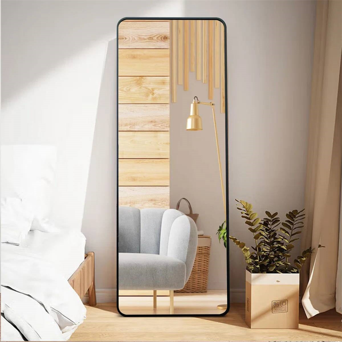 Black 65-inch Full Length Floor Mirror with Stand and Wall Mount Holes LuxuryLifeWay Online Store