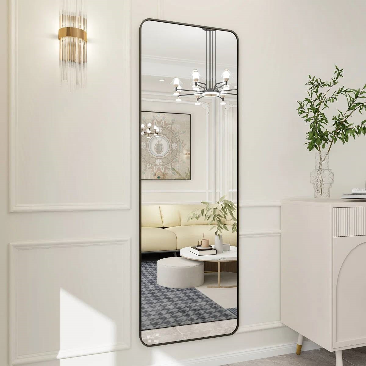 Black 65-inch Full Length Floor Mirror with Stand and Wall Mount Holes LuxuryLifeWay Online Store