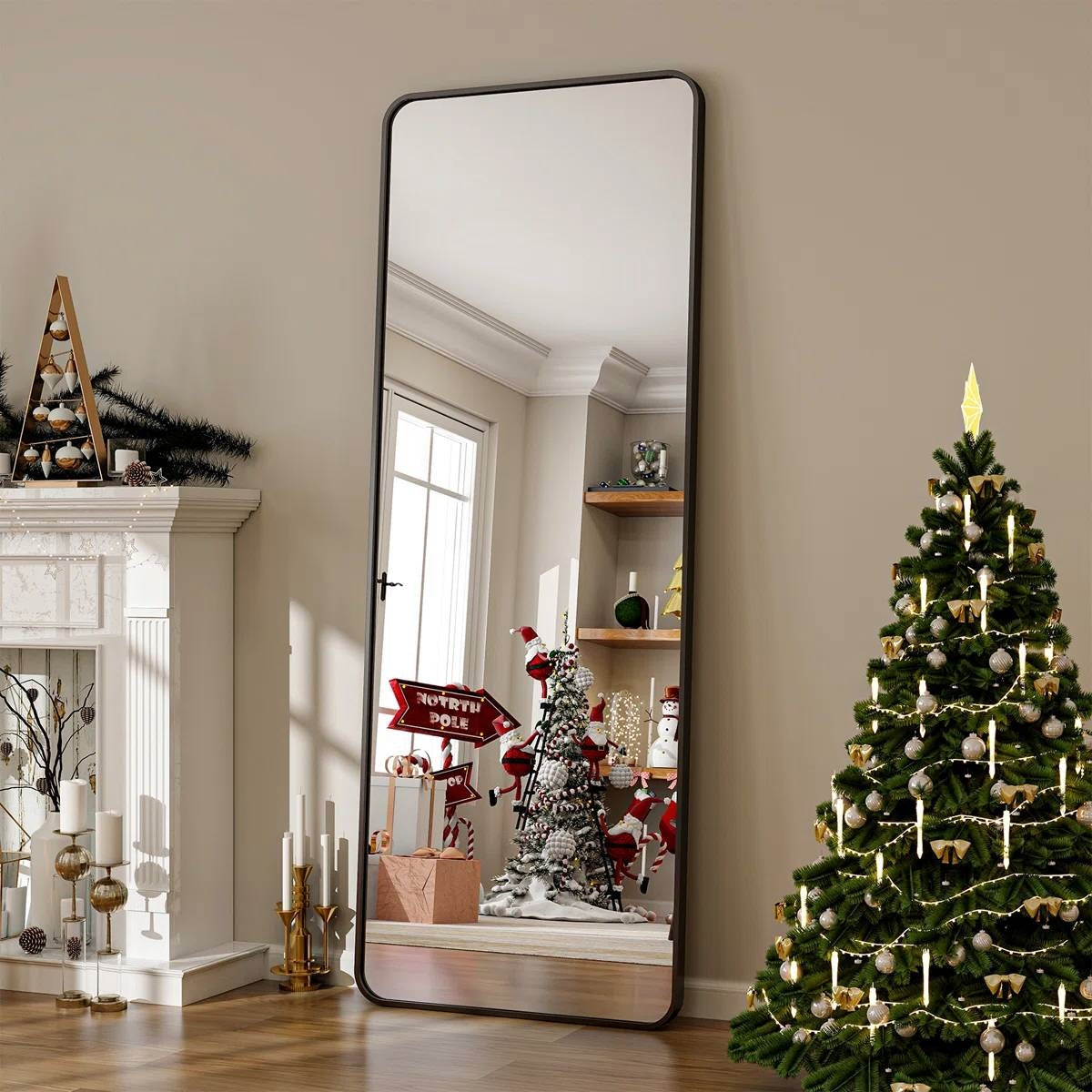 Black 65-inch Full Length Floor Mirror with Stand and Wall Mount Holes LuxuryLifeWay Online Store