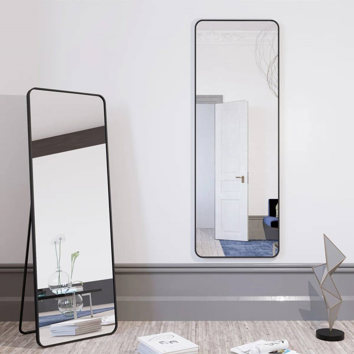 Black 65-inch Full Length Floor Mirror with Stand and Wall Mount Holes LuxuryLifeWay Online Store