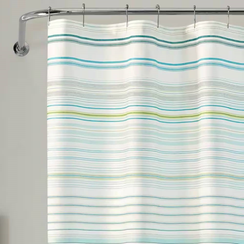72-inch Sea Breeze Blue Green White Cabana Stripe Cotton Shower Curtain LuxuryLifeWay Online Store