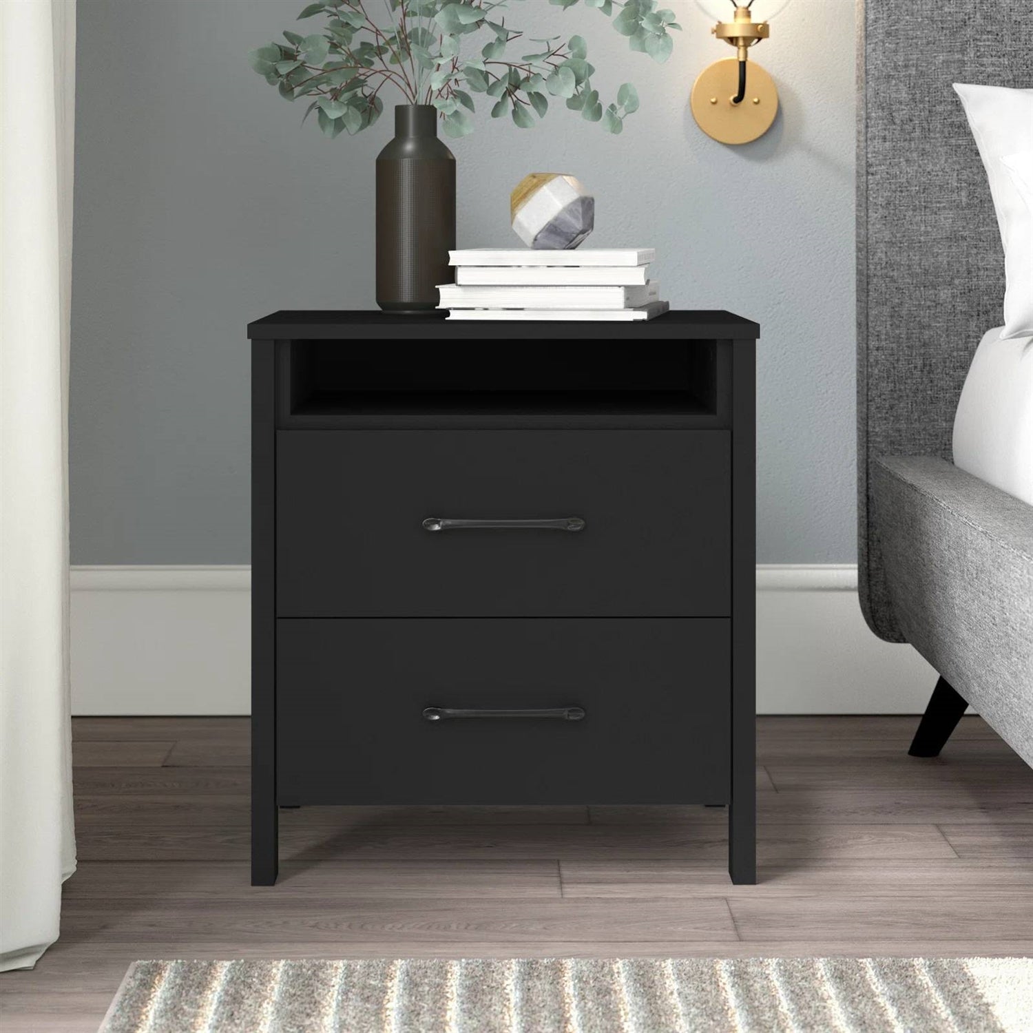 Modern 2-Drawer Nightstand Bedside Table in Black Wood Finish LuxuryLifeWay Online Store
