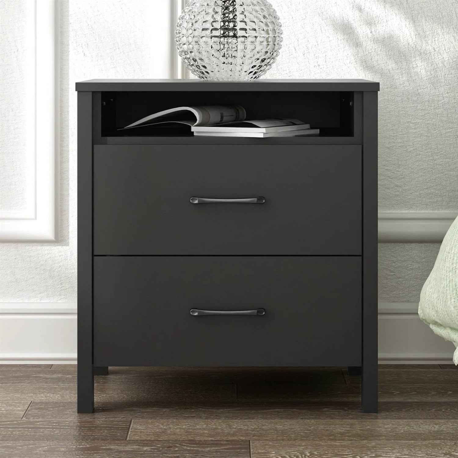 Modern 2-Drawer Nightstand Bedside Table in Black Wood Finish LuxuryLifeWay Online Store