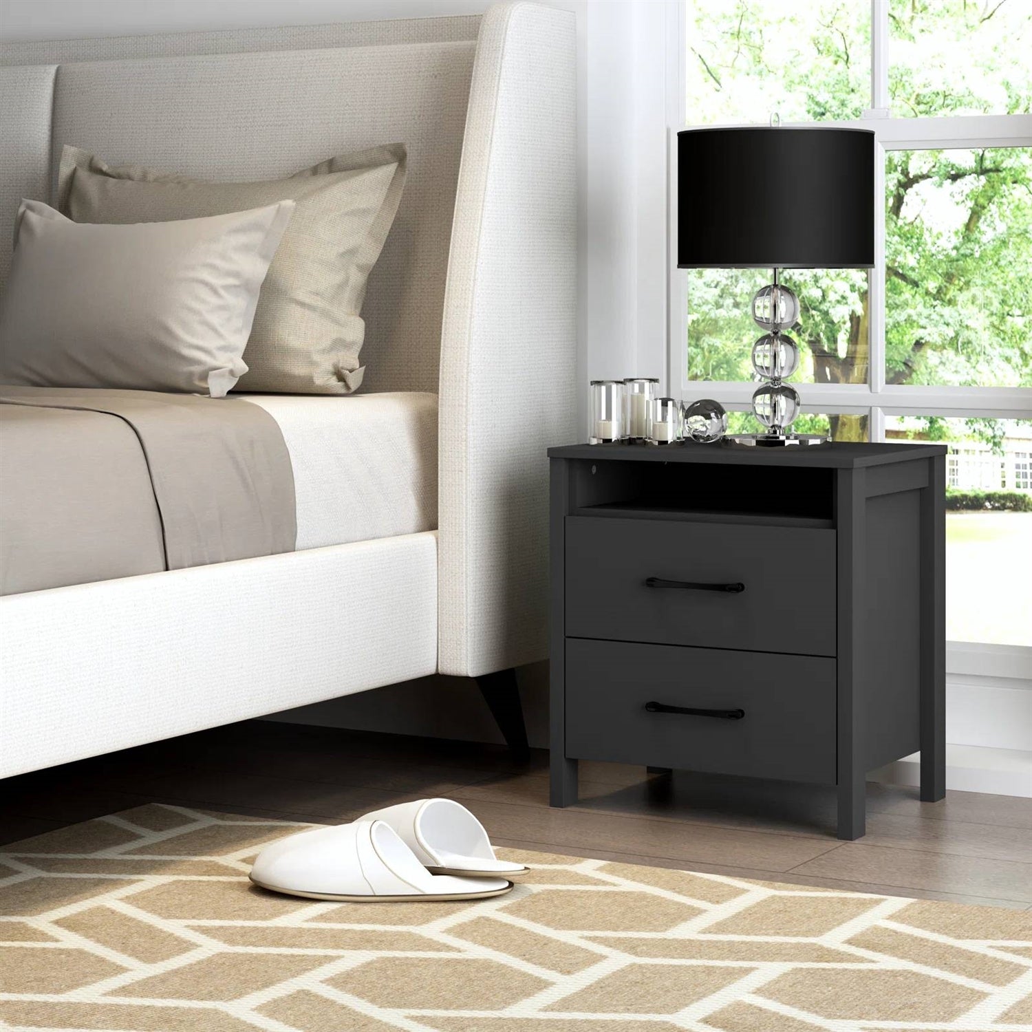 Modern 2-Drawer Nightstand Bedside Table in Black Wood Finish LuxuryLifeWay Online Store