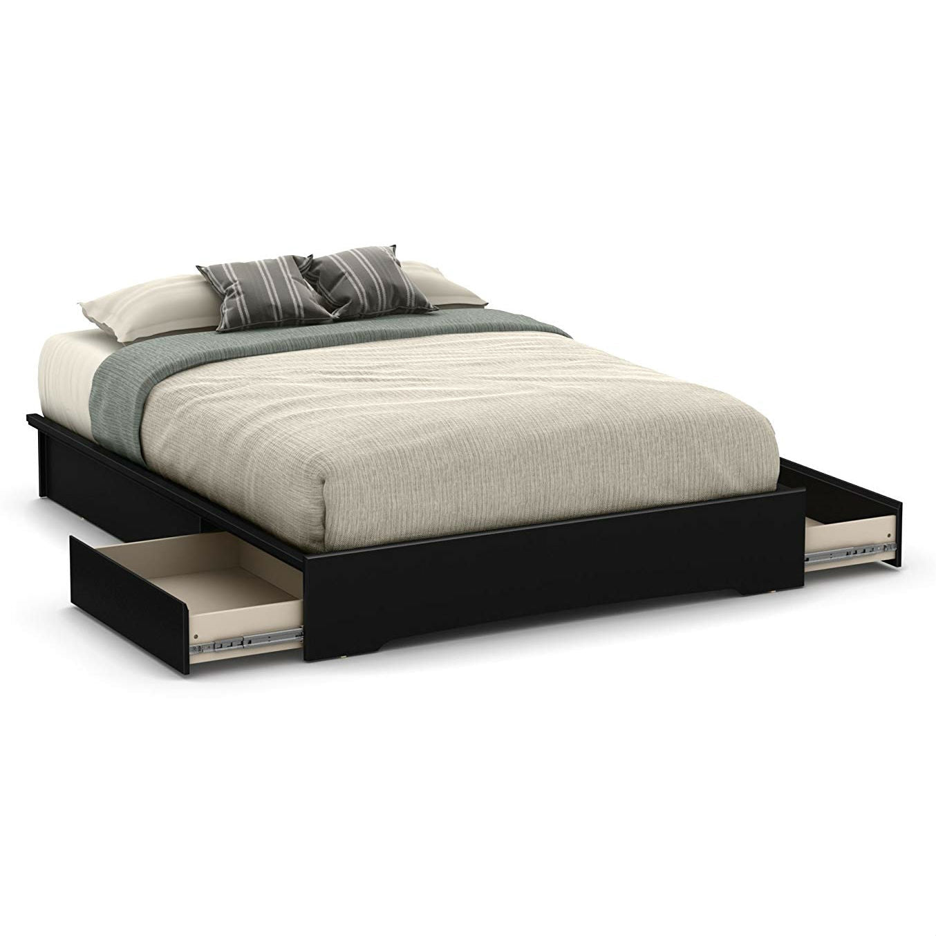 Queen Platform Bed Frame with 2 Storage Drawers in Black Wood Finish LuxuryLifeWay Online Store