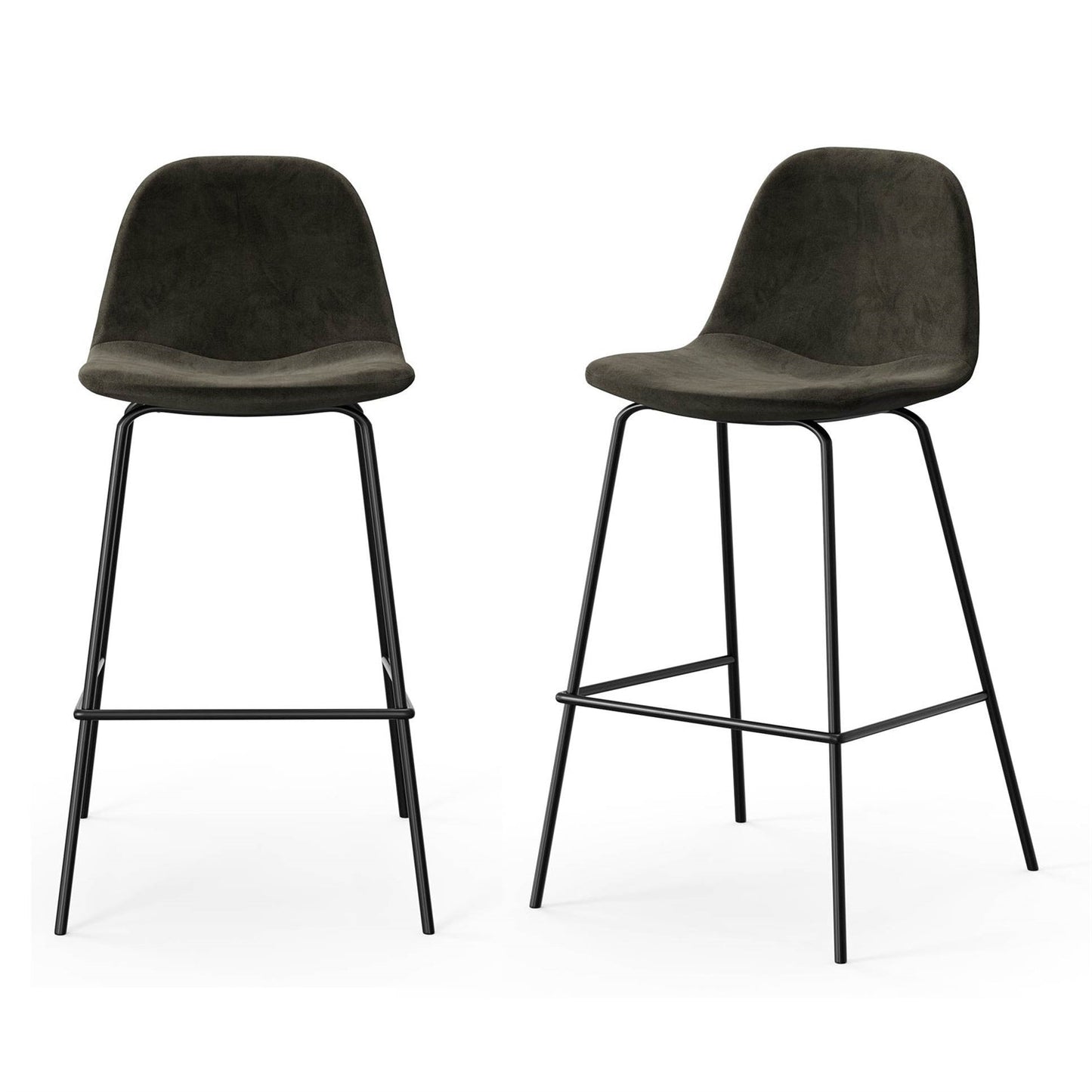 Set of 2 - Modern Counter Height Barstool with Low Back Dark Grey Fabric Seat LuxuryLifeWay Online Store