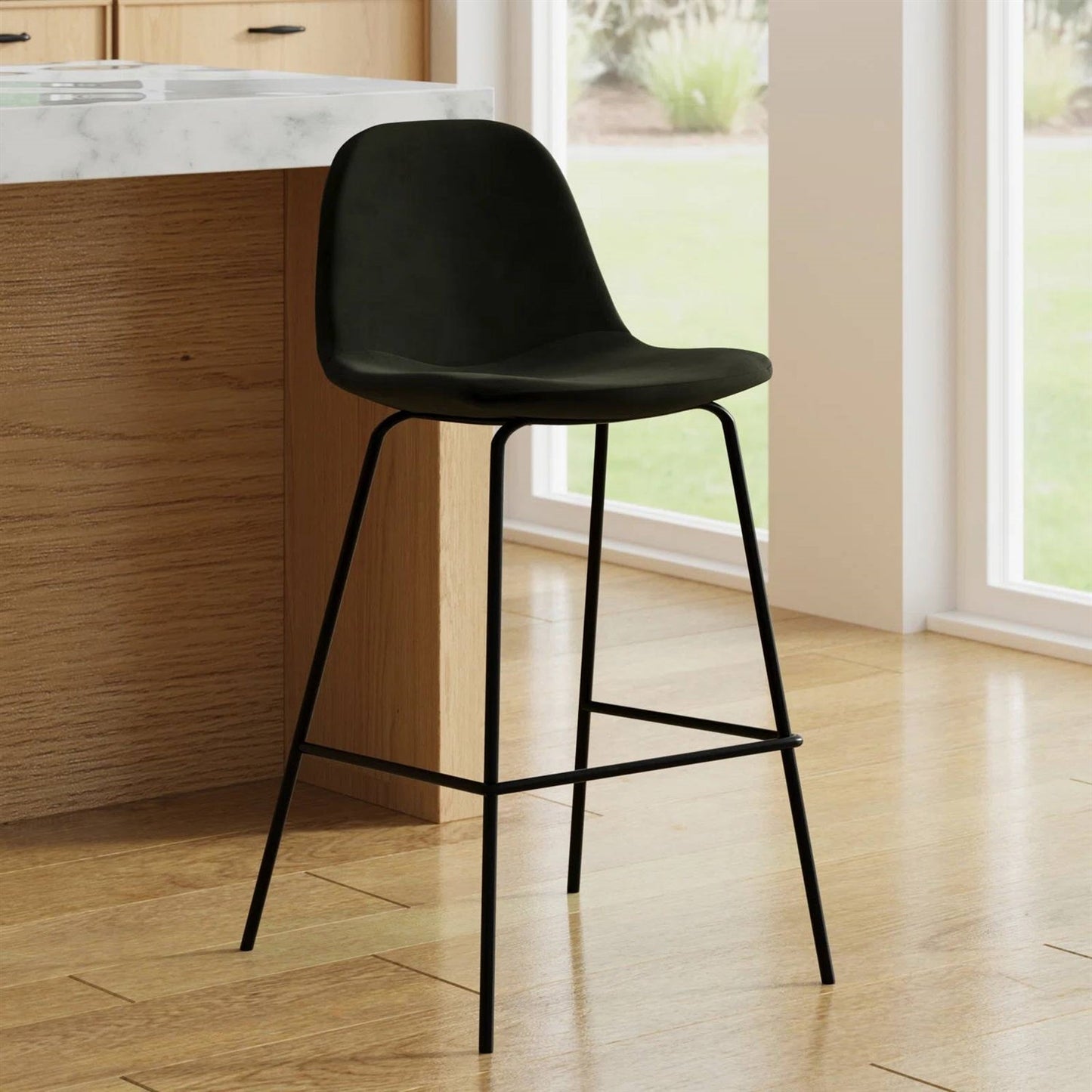 Set of 2 - Modern Counter Height Barstool with Low Back Dark Grey Fabric Seat LuxuryLifeWay Online Store