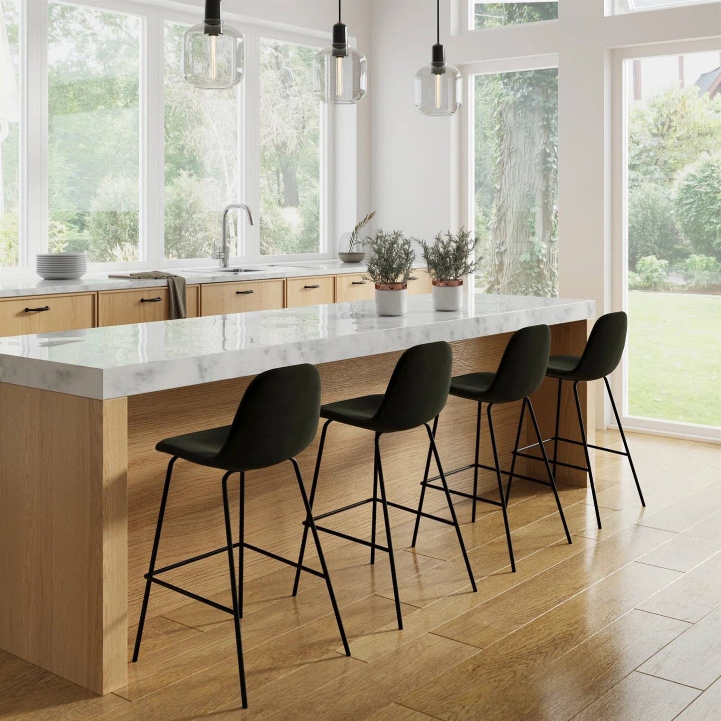 Set of 2 - Modern Counter Height Barstool with Low Back Dark Grey Fabric Seat LuxuryLifeWay Online Store