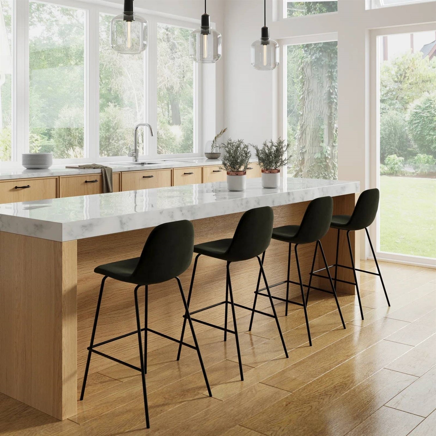 Set of 2 - Modern Counter Height Barstool with Low Back Dark Grey Fabric Seat LuxuryLifeWay Online Store