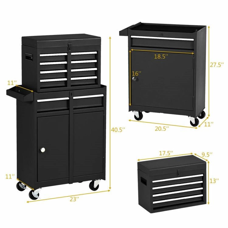Black Heavy Duty Steel Lockable Rolling Garage Tool Chest Mobile Storage Cart LuxuryLifeWay Online Store