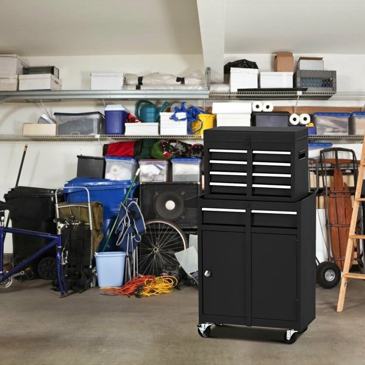 Black Heavy Duty Steel Lockable Rolling Garage Tool Chest Mobile Storage Cart LuxuryLifeWay Online Store
