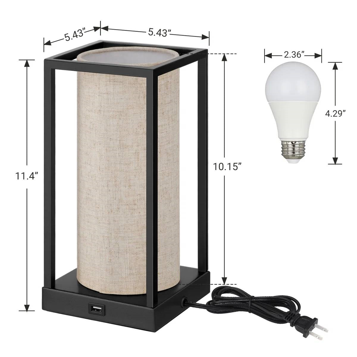 Set of 2 - Modern Japanese Style USB Table Lamp with Beige Linen Shade LuxuryLifeWay Online Store