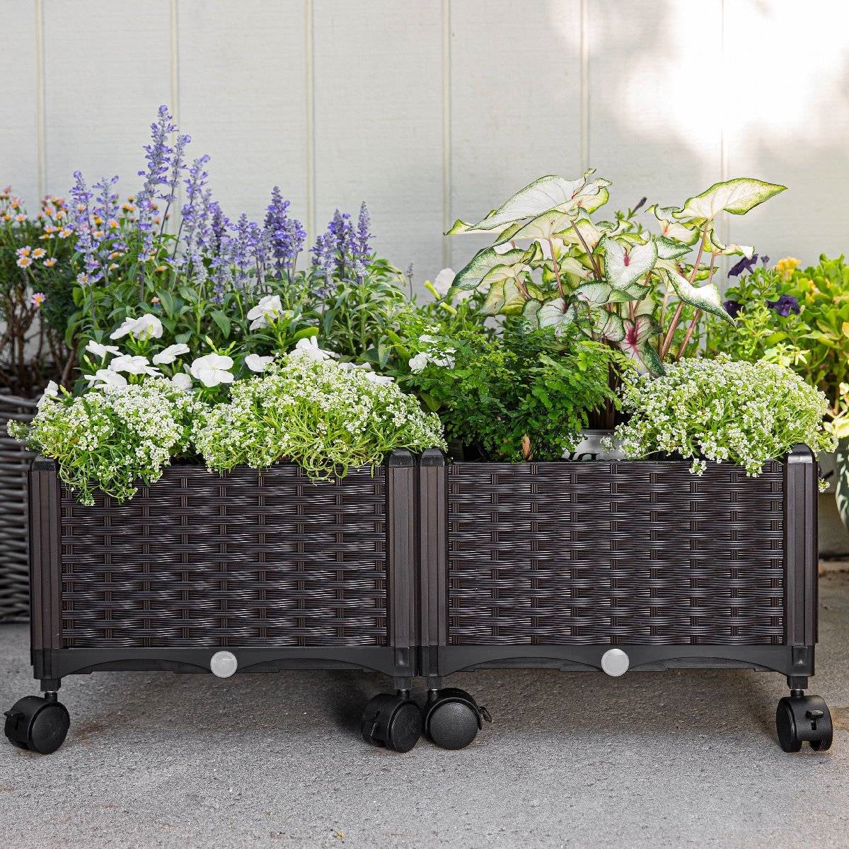 Modern 2-Piece Indoor Outdoor Raised Garden Planter Box on Wheels in PP Rattan LuxuryLifeWay Online Store