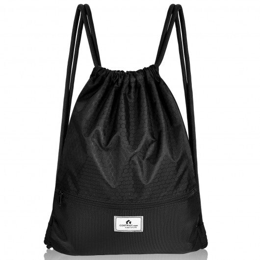 Drawstring Backpack String Bag Foldable Sports Sack with Zipper Pocket-Black - Color: Black LuxuryLifeWay Online Store