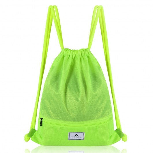 Drawstring Backpack String Bag Foldable Sports Sack with Zipper Pocket-Green - Color: Green LuxuryLifeWay Online Store