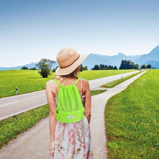 Drawstring Backpack String Bag Foldable Sports Sack with Zipper Pocket-Green - Color: Green LuxuryLifeWay Online Store