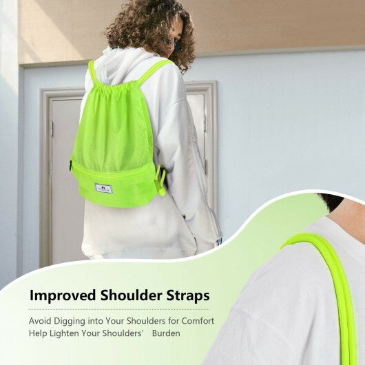 Drawstring Backpack String Bag Foldable Sports Sack with Zipper Pocket-Green - Color: Green LuxuryLifeWay Online Store