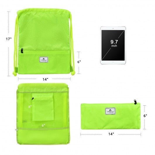Drawstring Backpack String Bag Foldable Sports Sack with Zipper Pocket-Green - Color: Green LuxuryLifeWay Online Store