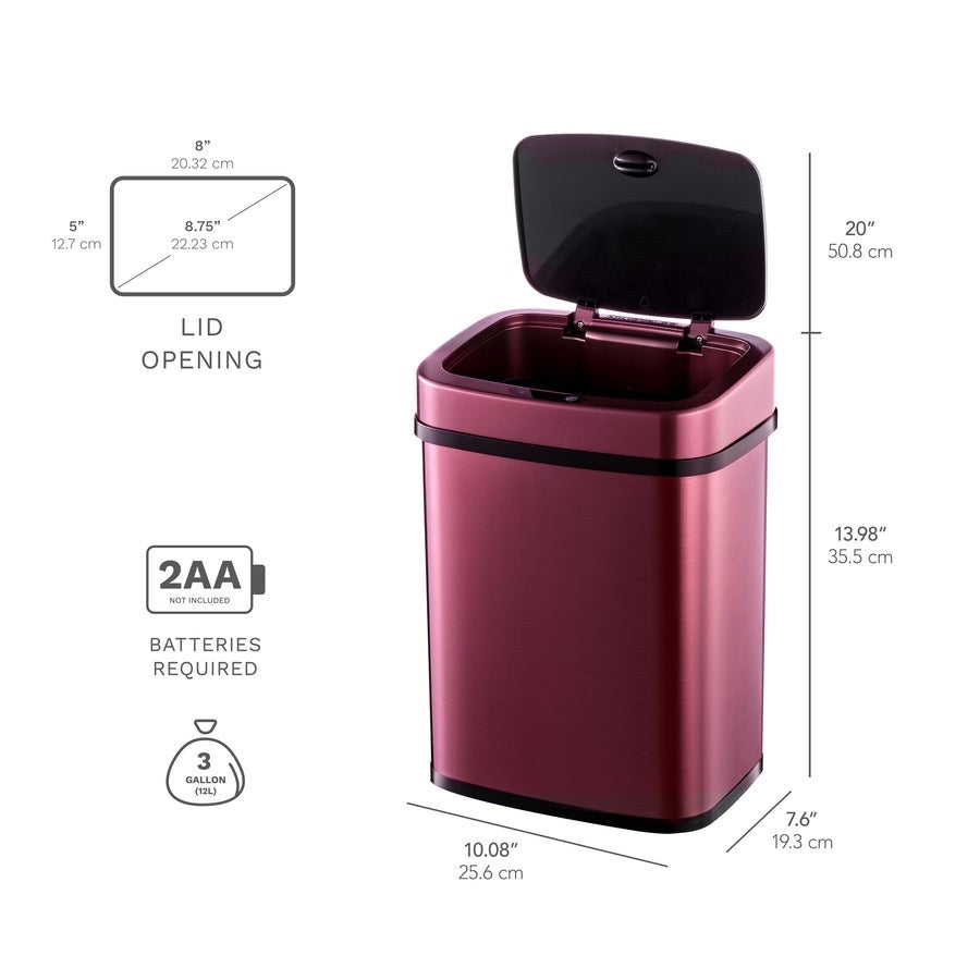 3-Gallon Motion Sensor Touchless Stainless Steel Trash Can in Burgundy Copper LuxuryLifeWay Online Store