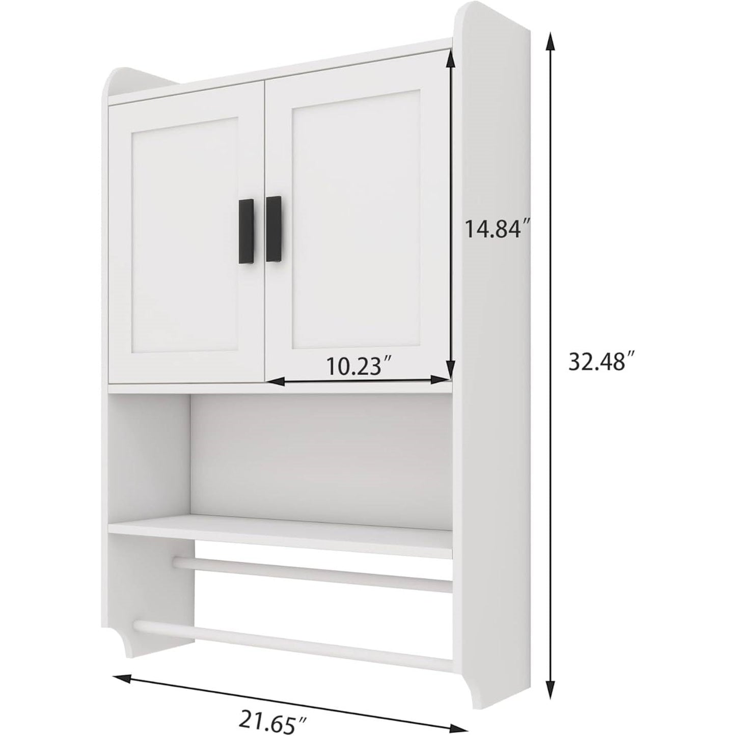 White Bathroom Wall Cabinet with Towel Bar and Storage Shelf LuxuryLifeWay Online Store