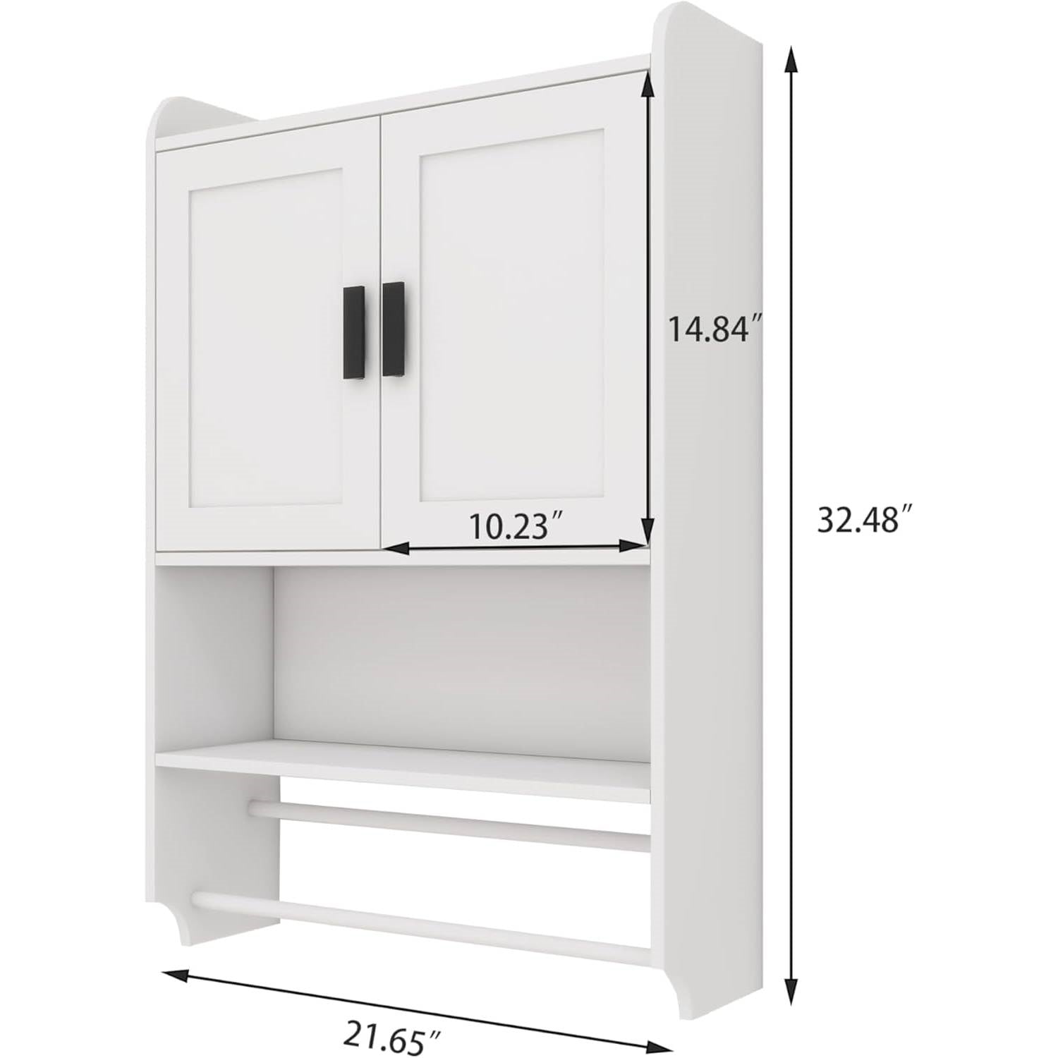 White Bathroom Wall Cabinet with Towel Bar and Storage Shelf LuxuryLifeWay Online Store