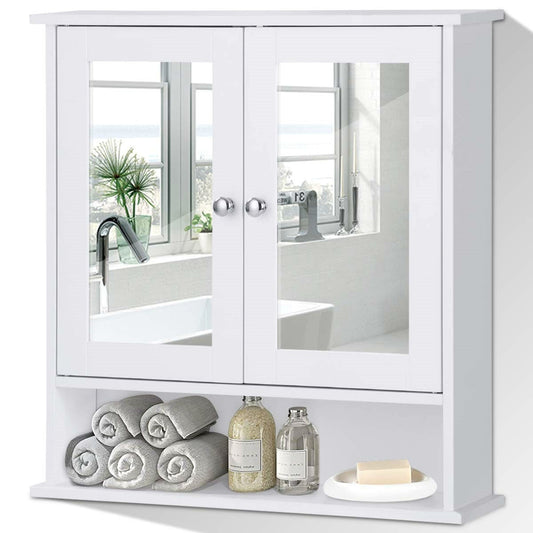 White Bathroom Wall Medicine Cabinet with Mirror and Open Shelf LuxuryLifeWay Online Store