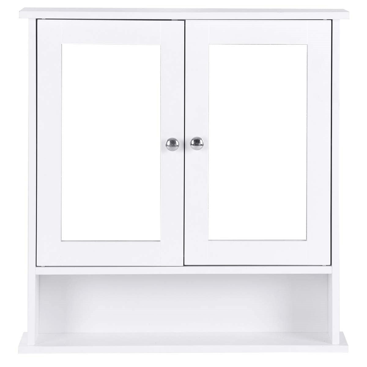 White Bathroom Wall Medicine Cabinet with Mirror and Open Shelf LuxuryLifeWay Online Store