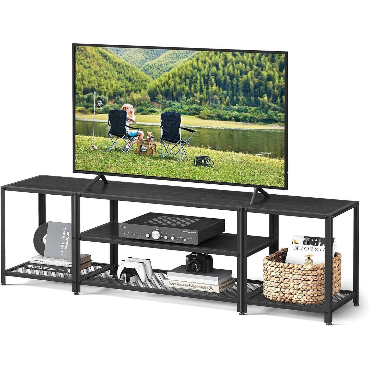 Modern Black Metal Wood TV Stand Entertainment Center for TV up to 75-inch LuxuryLifeWay Online Store