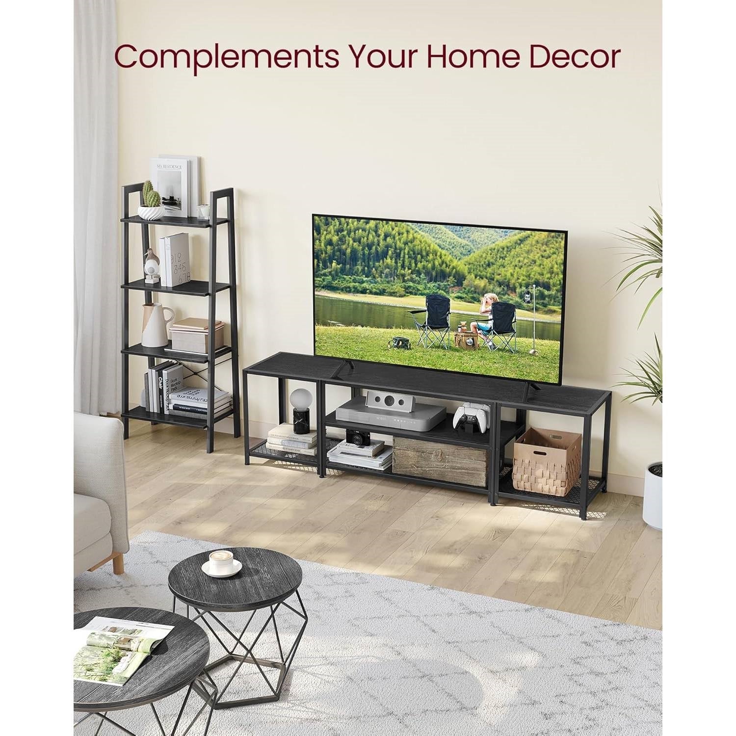 Modern Black Metal Wood TV Stand Entertainment Center for TV up to 75-inch LuxuryLifeWay Online Store